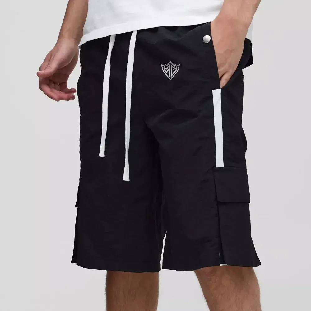 Baggy Long Length Nylon Cargo Shorts