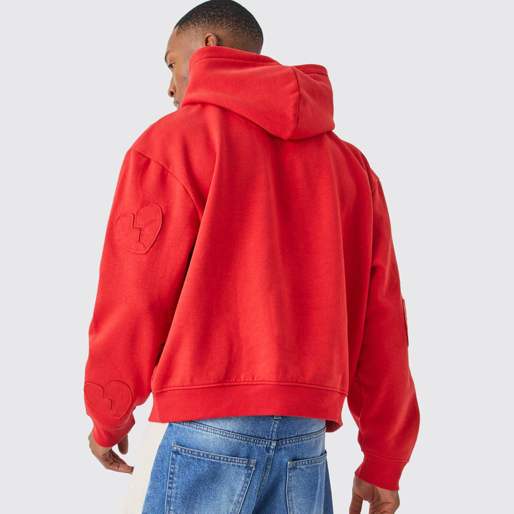 Oversized Boxy All Over Heart Applique Hoodie
