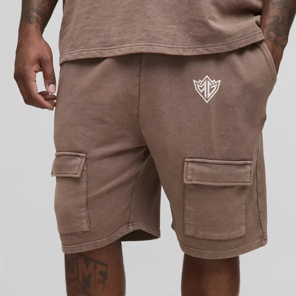 Plus Loose Fit Cargo Acid Wash Jersey Shorts